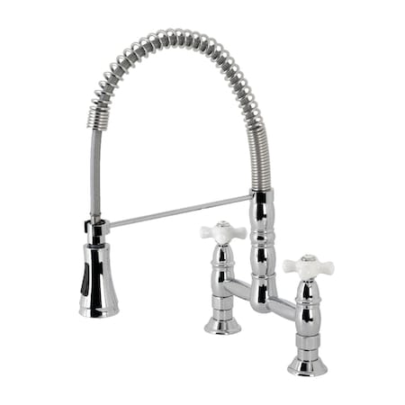 Gourmetier GS1271PX Two-Handle Deck-Mount Pull-Down Sprayer Kitchen Faucet, Polished Chrome GS1271PX